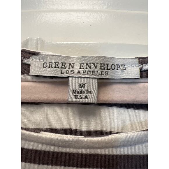 Green Envelope Women’s Boat Neck Striped Pullover Casual Top Size M White Brown - Picture 2 of 3
